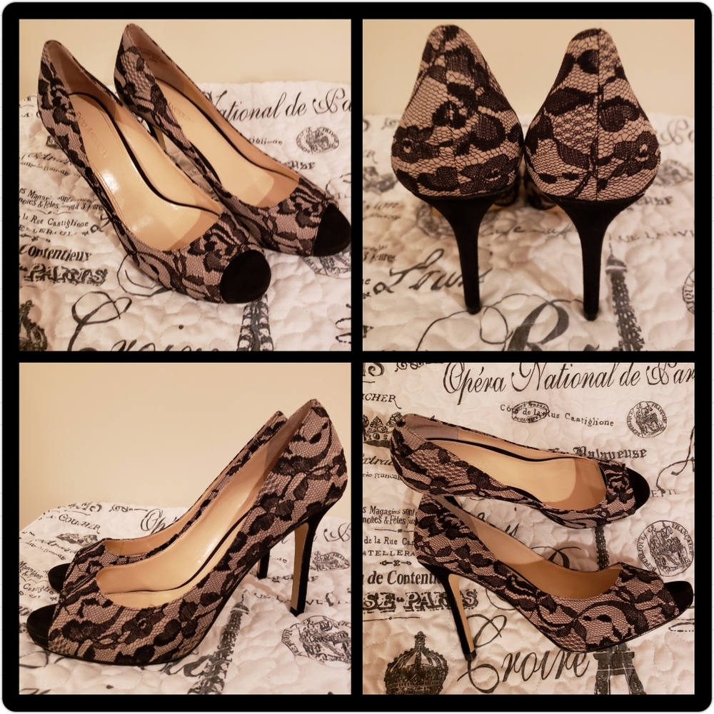 Enzo Angiolini Black Lace Maiven Peep Toe Heels